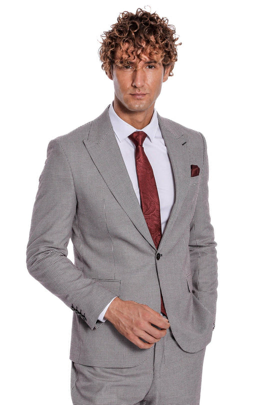Men's Grey Micro-Patterned 2-Piece Slim Fit Suit