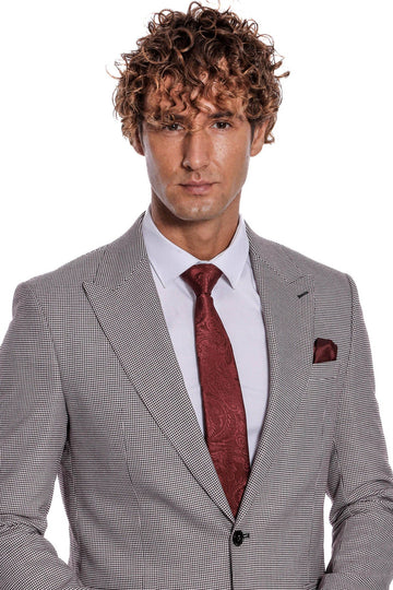 Men's Grey Micro-Patterned 2-Piece Slim Fit Suit