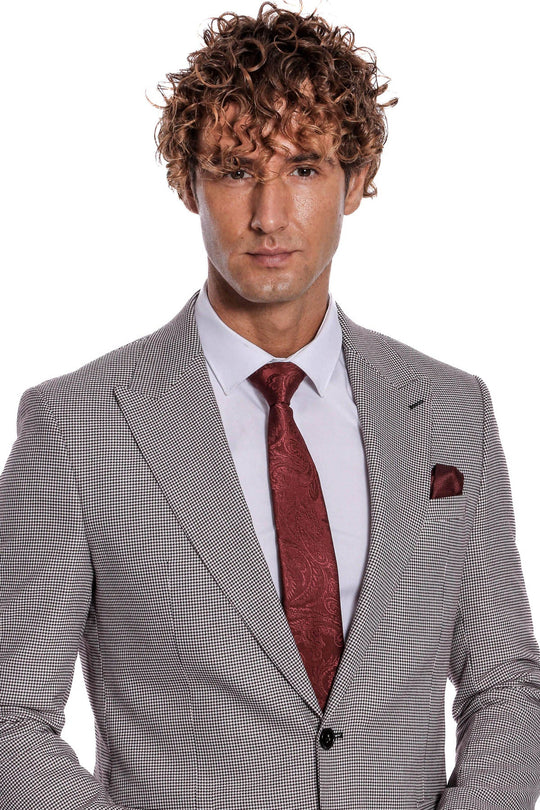 Men's Grey Micro-Patterned 2-Piece Slim Fit Suit