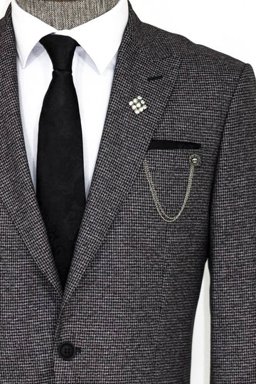 Men's Grey Houndstooth 2-Piece Slim Fit Suit with Peak Lapel