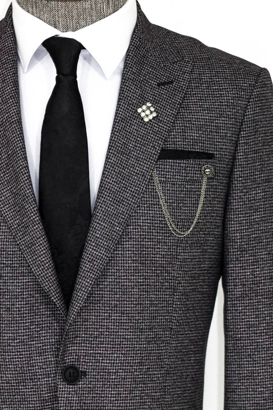 Men's Grey Houndstooth 2-Piece Slim Fit Suit with Peak Lapel