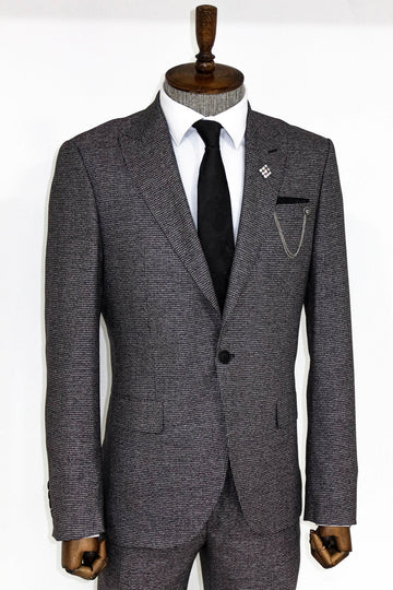 Men's Grey Houndstooth 2-Piece Slim Fit Suit with Peak Lapel