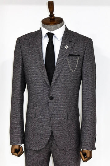 Men's Grey Houndstooth 2-Piece Slim Fit Suit with Peak Lapel