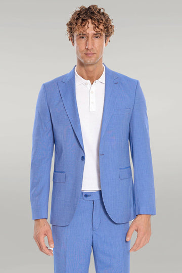 Men's Cornflower Blue Textured Slim Fit 2-Piece Suit