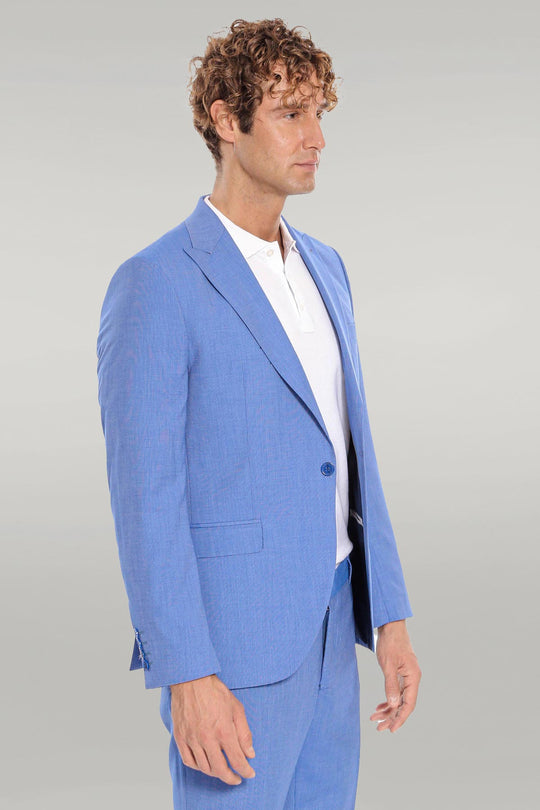 Men's Cornflower Blue Textured Slim Fit 2-Piece Suit