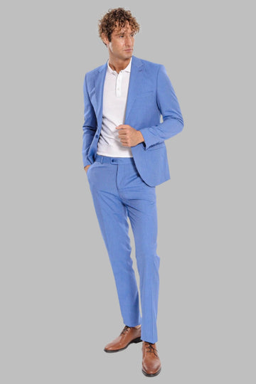 Men's Cornflower Blue Textured Slim Fit 2-Piece Suit