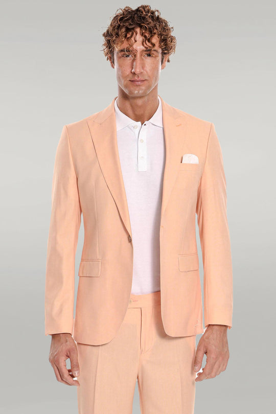 Men's Apricot Peach Textured Slim Fit 2-Piece Suit