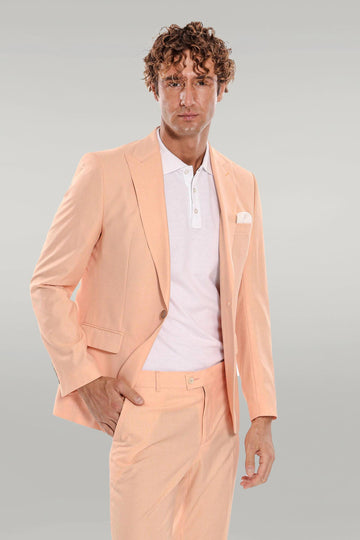 Men's Apricot Peach Textured Slim Fit 2-Piece Suit
