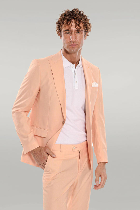 Men's Apricot Peach Textured Slim Fit 2-Piece Suit
