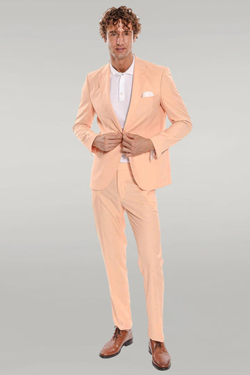 Men's Apricot Peach Textured Slim Fit 2-Piece Suit