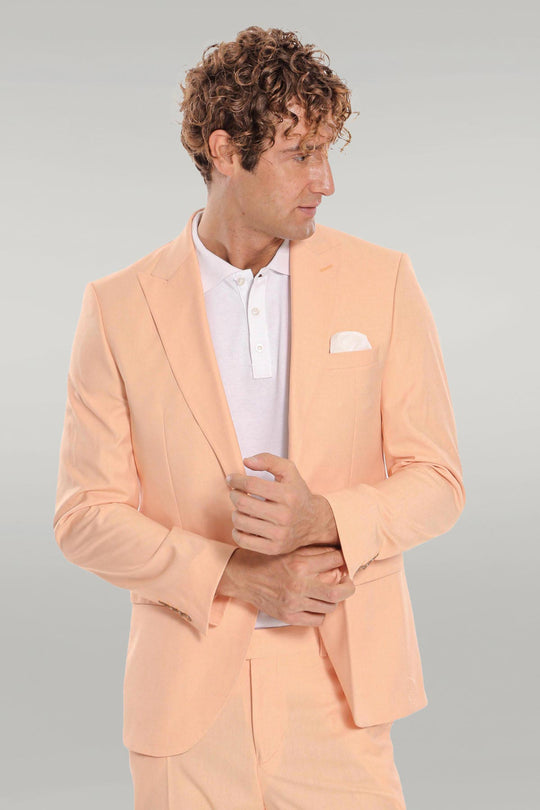 Men's Apricot Peach Textured Slim Fit 2-Piece Suit