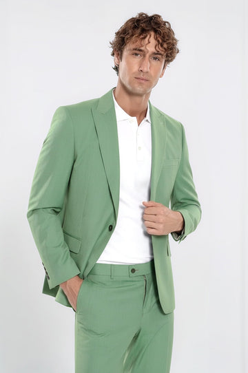 Men's Sage Green Textured Slim Fit 2-Piece Suit