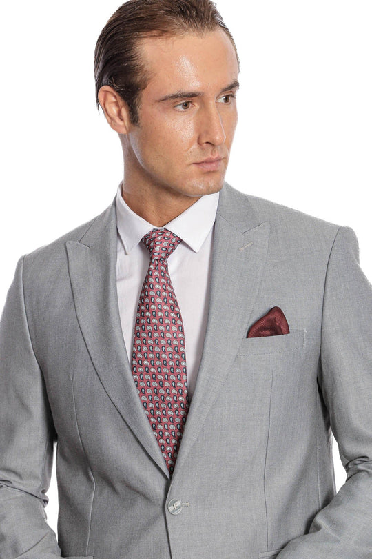 Men's Light Grey Plain 2-Piece Slim Fit Suit
