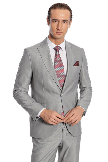 Men's Light Grey Plain 2-Piece Slim Fit Suit