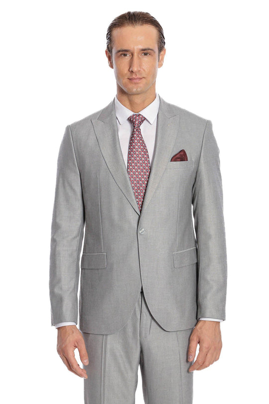 Men's Light Grey Plain 2-Piece Slim Fit Suit