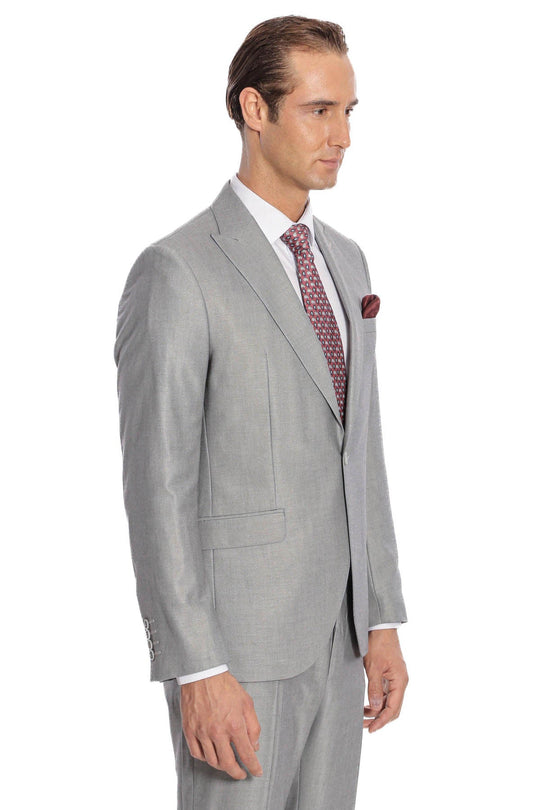 Men's Light Grey Plain 2-Piece Slim Fit Suit