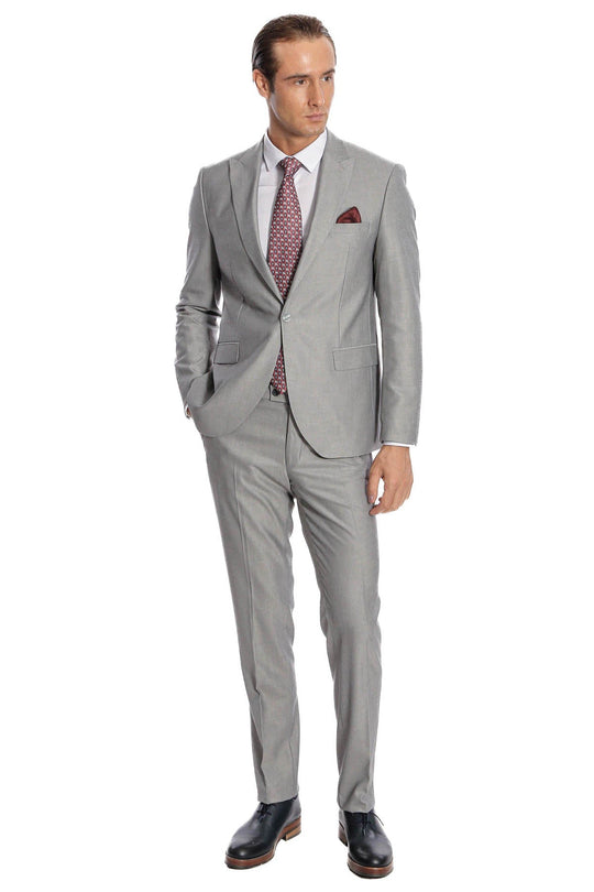 Men's Light Grey Plain 2-Piece Slim Fit Suit