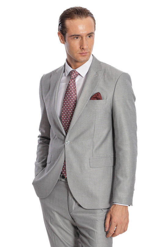 Men's Light Grey Plain 2-Piece Slim Fit Suit