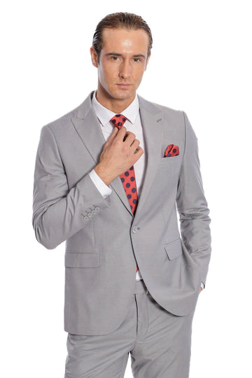 Men's Light Grey Plain 2-Piece Slim Fit Suit