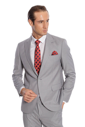 Men's Light Grey Plain 2-Piece Slim Fit Suit