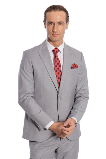 Men's Light Grey Plain 2-Piece Slim Fit Suit