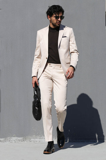 Men's Cream 2-Piece Slim Fit Suit