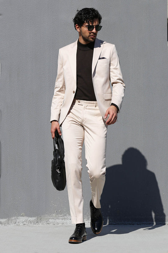 Men's Cream 2-Piece Slim Fit Suit