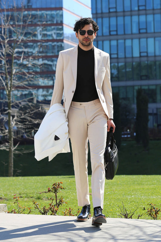Men's Cream 2-Piece Slim Fit Suit