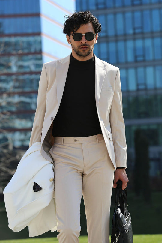 Men's Cream 2-Piece Slim Fit Suit