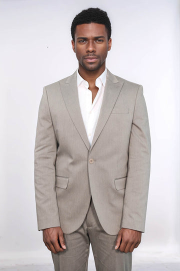 Men's Beige Single-Button 2-Piece Slim Fit Suit