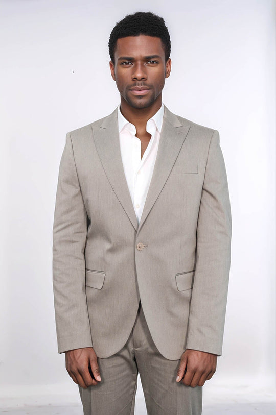 Men's Beige Single-Button 2-Piece Slim Fit Suit