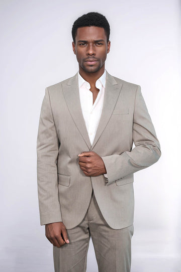 Men's Beige Single-Button 2-Piece Slim Fit Suit