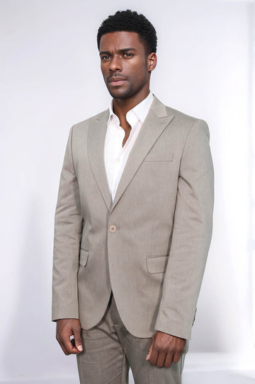 Men's Beige Single-Button 2-Piece Slim Fit Suit