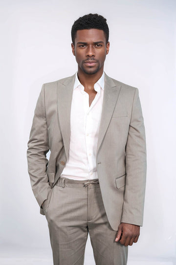 Men's Beige Single-Button 2-Piece Slim Fit Suit