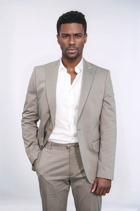 Men's Beige Single-Button 2-Piece Slim Fit Suit