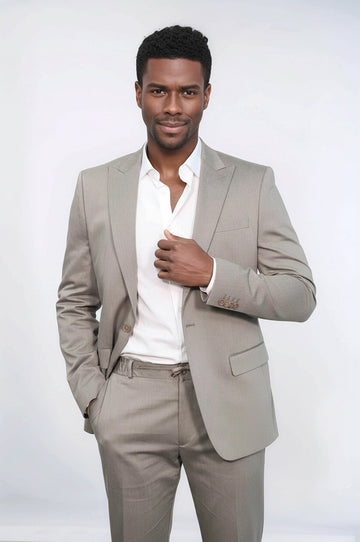 Men's Beige Single-Button 2-Piece Slim Fit Suit