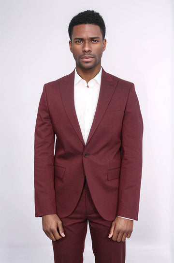 Men's Burgundy Single-Button 2-Piece Slim Fit Suit