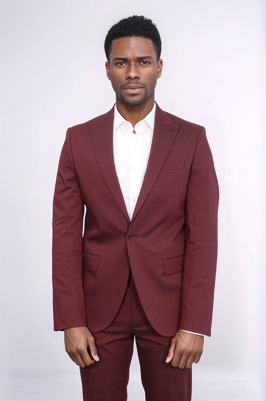 Men's Burgundy Single-Button 2-Piece Slim Fit Suit