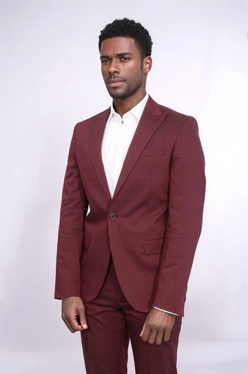 Men's Burgundy Single-Button 2-Piece Slim Fit Suit