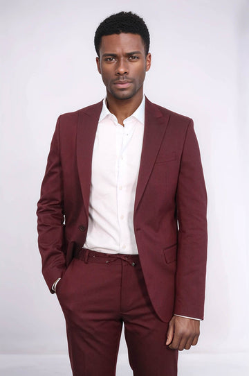 Men's Burgundy Single-Button 2-Piece Slim Fit Suit