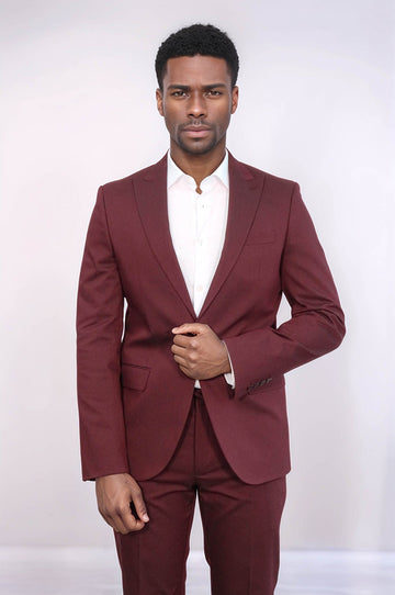 Men's Burgundy Single-Button 2-Piece Slim Fit Suit