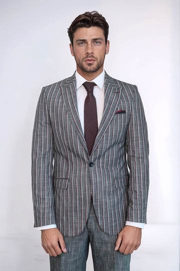Men's Slate Grey Chalk Stripe Slim Fit 2-Piece Suit