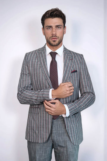 Men's Slate Grey Chalk Stripe Slim Fit 2-Piece Suit