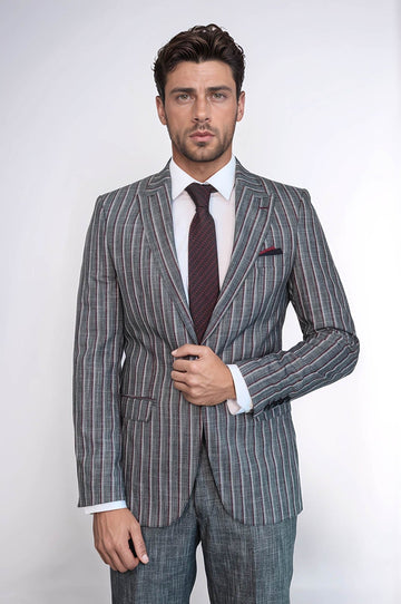 Men's Slate Grey Chalk Stripe Slim Fit 2-Piece Suit
