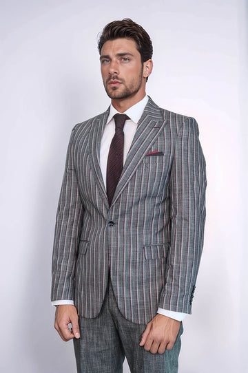 Men's Slate Grey Chalk Stripe Slim Fit 2-Piece Suit