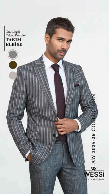 Men's Slate Grey Chalk Stripe Slim Fit 2-Piece Suit