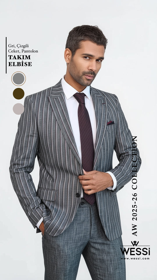 Men's Slate Grey Chalk Stripe Slim Fit 2-Piece Suit