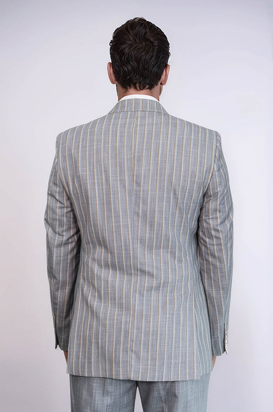 Men's Mist Grey Chalk Stripe 2-Piece Slim Fit Combination Suit