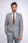 Men's Mist Grey Chalk Stripe 2-Piece Slim Fit Combination Suit