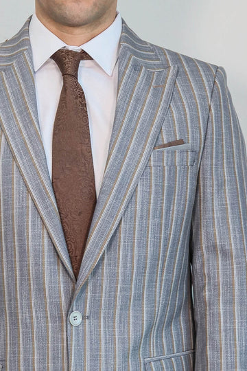 Men's Mist Grey Chalk Stripe 2-Piece Slim Fit Combination Suit